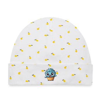Blauer Cupcake Mascot Design - Baby Premium Organic Mütze - Weiß/Zitronengelb - Vorne