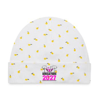 2027 Kroatien - Baby Premium Organic Mütze - Weiß/Zitronengelb - Vorne