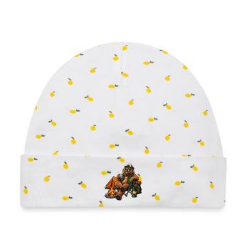 Grizzly beim Camping – Bärisches Outdoor-Abenteuer - Baby Premium Organic Mütze - Weiß/Zitronengelb - Vorne