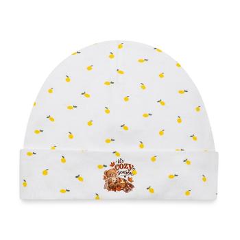 Kuschelige Herbstzeit mit Teddybär und Kerze - Baby Premium Organic Mütze - Weiß/Zitronengelb - Vorne
