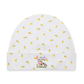 Friends Not Food Cute Cow - Baby Premium Organic Mütze - Weiß/Zitronengelb - Vorne