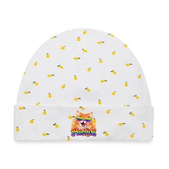 Regenbogen Pride Katze - Baby Premium Organic Mütze - Weiß/Zitronengelb - Vorne