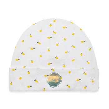 Sunlit Sky Circle Pinseldruck - Baby Premium Organic Mütze - Weiß/Zitronengelb - Vorne