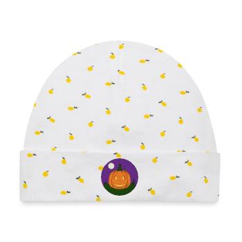 Grinsender Kürbis bei Vollmond - Baby Premium Organic Mütze - Weiß/Zitronengelb - Vorne