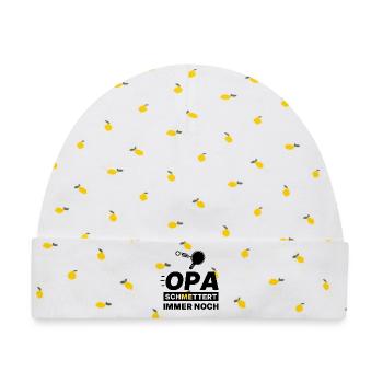 Opa schmettert immer noch – Tischtennis Shirt - Baby Premium Organic Mütze - Weiß/Zitronengelb - Vorne