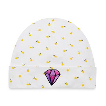 Lila Aquarell-Diamant-Edelstein - Baby Premium Organic Mütze - Weiß/Zitronengelb - Vorne