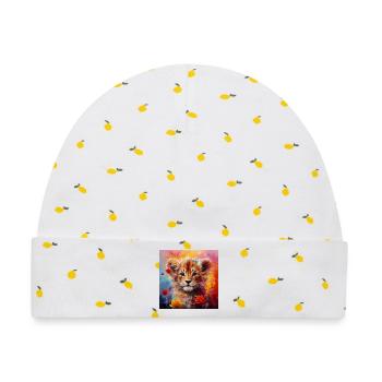 Löwenbaby – buntes Tiermotiv - Baby Premium Organic Mütze - Weiß/Zitronengelb - Vorne