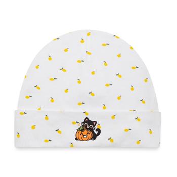 Süße schwarze Katze mit Halloween Kürbis - Baby Premium Organic Mütze - Weiß/Zitronengelb - Vorne