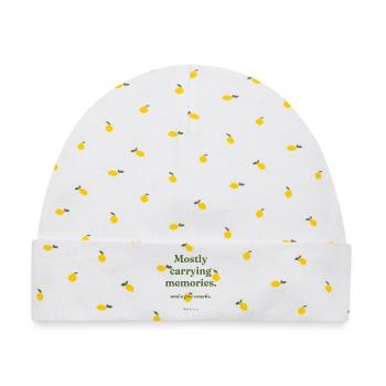 Meistens tragen sie Erinnerungen mit sich. Und ein paar Snacks. Mama - Baby Premium Organic Mütze - Weiß/Zitronengelb - Vorne