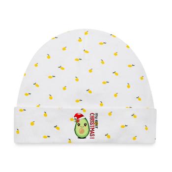 Mein erstes Weihnachten, Avocado Baby - Baby Premium Organic Mütze - Weiß/Zitronengelb - Vorne
