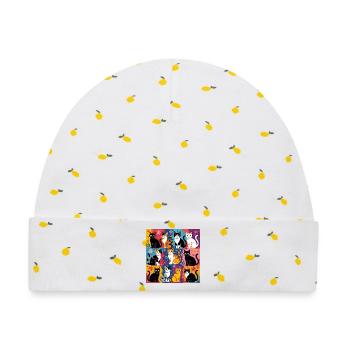 Katzenkunst "Bunt und Floral" - Baby Premium Organic Mütze - Weiß/Zitronengelb - Vorne