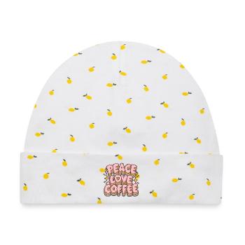 Peace Love Coffee in Pastell-Retro-Schrift - Baby Premium Organic Mütze - Weiß/Zitronengelb - Vorne