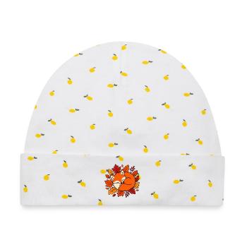 Schlafender Fuchs Herbstblätter Natur Vektor Shirt - Baby Premium Organic Mütze - Weiß/Zitronengelb - Vorne