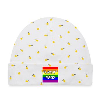 FLINTA MAUS REGENBOGEN PRIDE STATEMENT, CSD - Baby Premium Organic Mütze - Weiß/Zitronengelb - Vorne