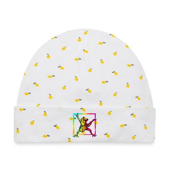 Rockender Frosch mit E-Gitarre – Neon Rock - Baby Premium Organic Mütze - Weiß/Zitronengelb - Vorne