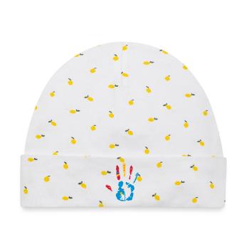 bunter Handabdruck mit verschiedene Formen - Baby Premium Organic Mütze - Weiß/Zitronengelb - Vorne