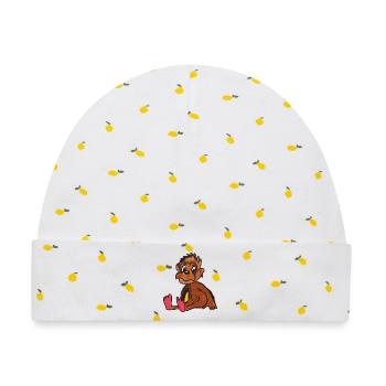 monkey Affe - Baby Premium Organic Mütze - Weiß/Zitronengelb - Vorne