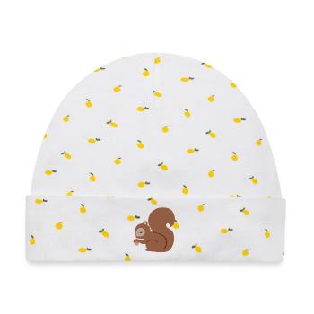 Eichhörnchen mit Eichel süß - Baby Premium Organic Mütze - Weiß/Zitronengelb - Vorne