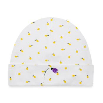 Violette Blume mit abstrakter Oberfläche - Baby Premium Organic Mütze - Weiß/Zitronengelb - Vorne