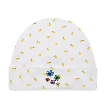 Bunte Blumen und Schmetterling - Baby Premium Organic Mütze - Weiß/Zitronengelb - Vorne