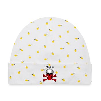 Skull Jolly Roger Pirate Flag Polska R6Z - Baby Premium Organic Mütze - Weiß/Zitronengelb - Vorne