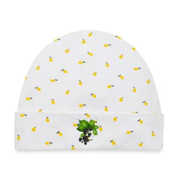 dunkelviolette Brombeeren mit Blätter als Graffiti - Baby Premium Organic Mütze - Weiß/Zitronengelb - Vorne