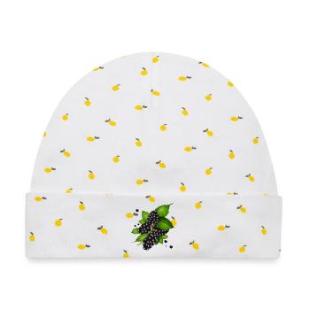 wunderschöne dunkelviolette Brombeeren mit Blätter - Baby Premium Organic Mütze - Weiß/Zitronengelb - Vorne