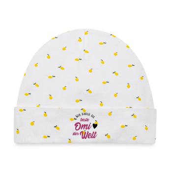 Wir haben die beste Omi der Welt - Baby Premium Organic Mütze - Weiß/Zitronengelb - Vorne