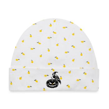 Rabe auf Kürbis - Gothic Halloween Design - Baby Premium Organic Mütze - Weiß/Zitronengelb - Vorne