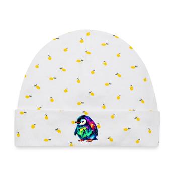 Aurora Borealis Pinguin - Baby Premium Organic Mütze - Weiß/Zitronengelb - Vorne