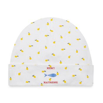 DANKE HERRIN - Baby Premium Organic Mütze - Weiß/Zitronengelb - Vorne