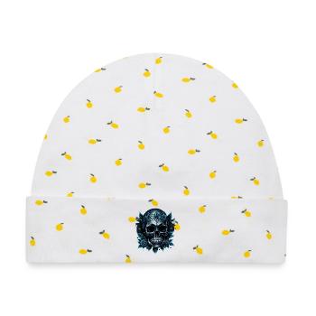 Dunkelblauer Totenkopf mit Rosen. - Baby Premium Organic Mütze - Weiß/Zitronengelb - Vorne