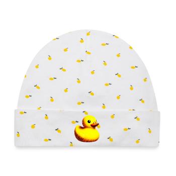 Ente Ente Ente Ente Ente - Baby Premium Organic Mütze - Weiß/Zitronengelb - Vorne