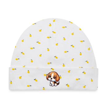 Chibi Beagle Hund - Baby Premium Organic Mütze - Weiß/Zitronengelb - Vorne