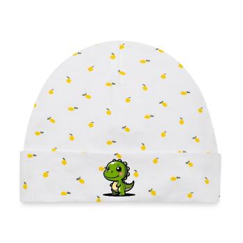 Dinosaurier - Baby Premium Organic Mütze - Weiß/Zitronengelb - Vorne