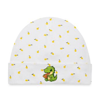 Süßer Dino T-Rex Pizza Pizzaliebhaber Cartoon - Baby Premium Organic Mütze - Weiß/Zitronengelb - Vorne