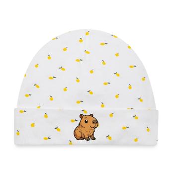 Süßes Cartoon Capybara, süß und chillig - Baby Premium Organic Mütze - Weiß/Zitronengelb - Vorne