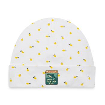 Warnschild mit Hai und Aufschrift - Baby Premium Organic Mütze - Weiß/Zitronengelb - Vorne