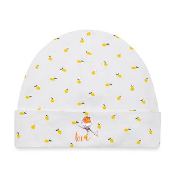 Robin mit Liebestext - Baby Premium Organic Mütze - Weiß/Zitronengelb - Vorne