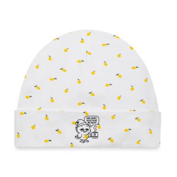 Morgenmuffel Vogel_mit_Kaffeetasse_und_Sprechblase - Baby Premium Organic Mütze - Weiß/Zitronengelb - Vorne