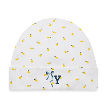 Monogramm und Geschenkidee - Baby Premium Organic Mütze - Weiß/Zitronengelb - Vorne