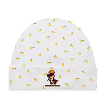 DinoBAUrier - Pixel Art Dinosaurier Bauhelm! 👷‍♂️ - Baby Premium Organic Mütze - Weiß/Zitronengelb - Vorne