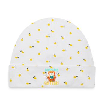 Eule Leser im Sessel Lesezeichen - Baby Premium Organic Mütze - Weiß/Zitronengelb - Vorne