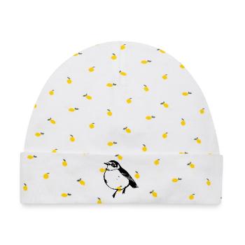 Vogel schwarz schwarzer Vogel - Baby Premium Organic Mütze - Weiß/Zitronengelb - Vorne