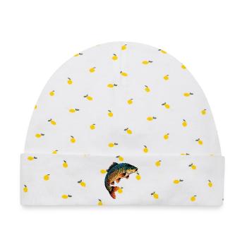 Springender Karpfen  - Baby Premium Organic Mütze - Weiß/Zitronengelb - Vorne