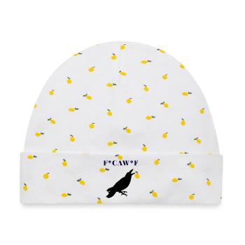 FCAWF Funny Crow Bird Design - Baby Premium Organic Mütze - Weiß/Zitronengelb - Vorne
