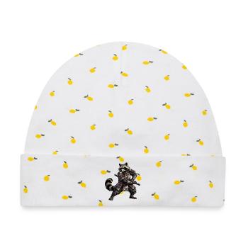 Waschbär Samurai mit Katana - Baby Premium Organic Mütze - Weiß/Zitronengelb - Vorne