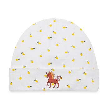 Feuriges Dämonen-Einhorn mit Hörnern und Flammen - Baby Premium Organic Mütze - Weiß/Zitronengelb - Vorne