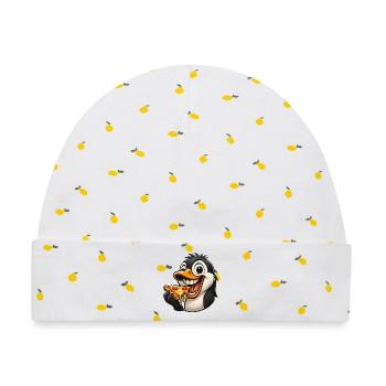 Süßer Cartoon Pinguin Pizza Pizzaliebhaber Italien - Baby Premium Organic Mütze - Weiß/Zitronengelb - Vorne