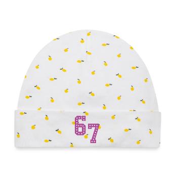 6 7 – Trendiges, minimalistisches Textdesign, - Baby Premium Organic Mütze - Weiß/Zitronengelb - Vorne